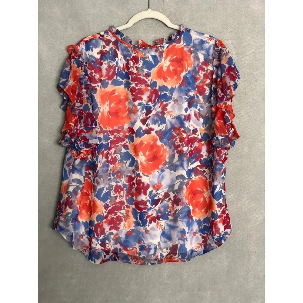 Lauren Ralph Lauren Georgette Top Ruffle Floral Women's 2X NEW